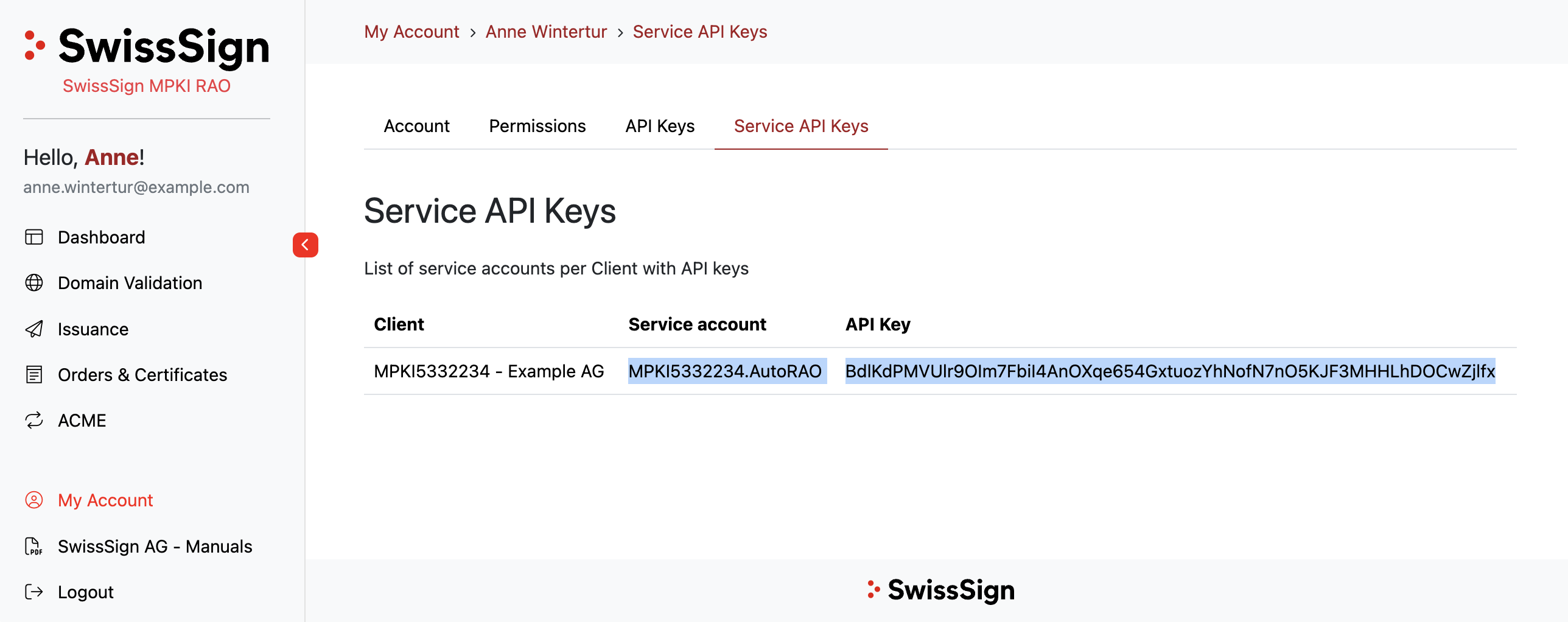 SwissSign MPKI credentials portal