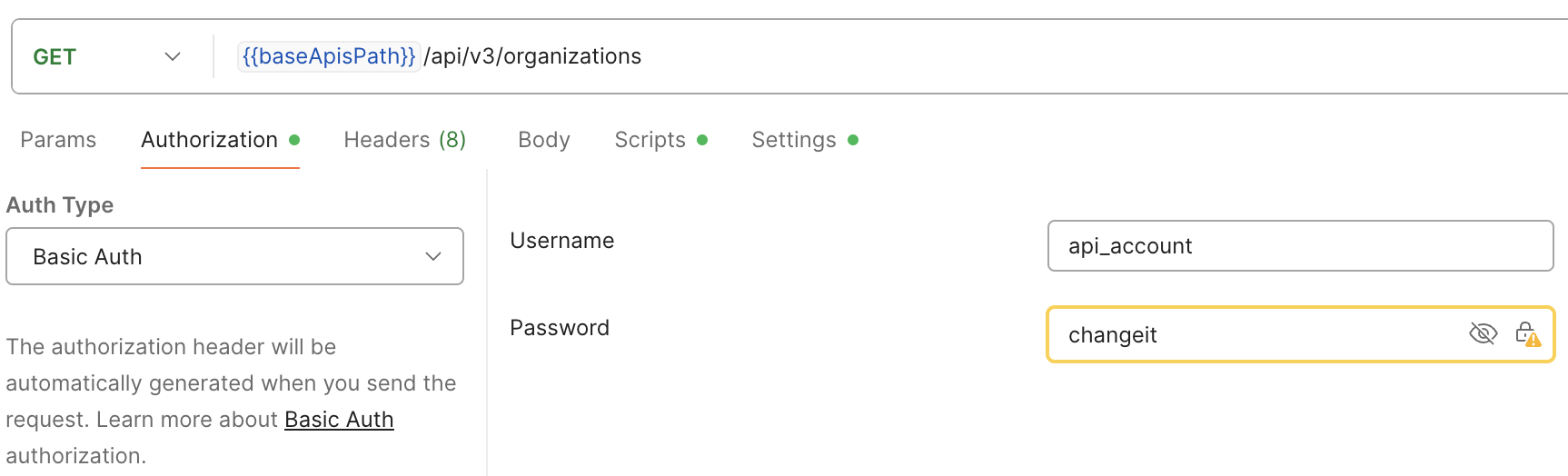 Postman basic authentication setup